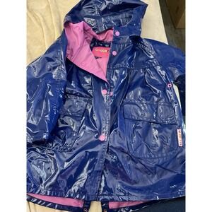 Wippette Rain Coat 24 Months Navy Pink Snap Closure Hood children's Slicker